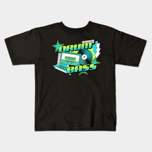 DRUM AND BASS  - 90s Steez (aqua/lime) Kids T-Shirt